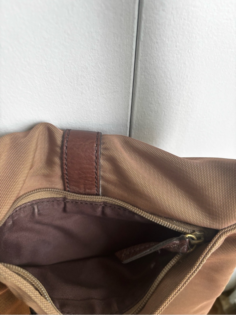 Fossil Tan Canvas Messenger Bag with Brown Leather Strap - Picture 7 of 14
